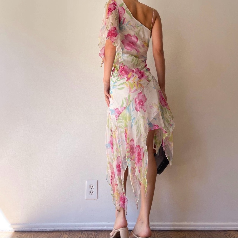 VINTAGE SILK FLORAL BEADED PAPILLON DRESS - Picture 5 of 8